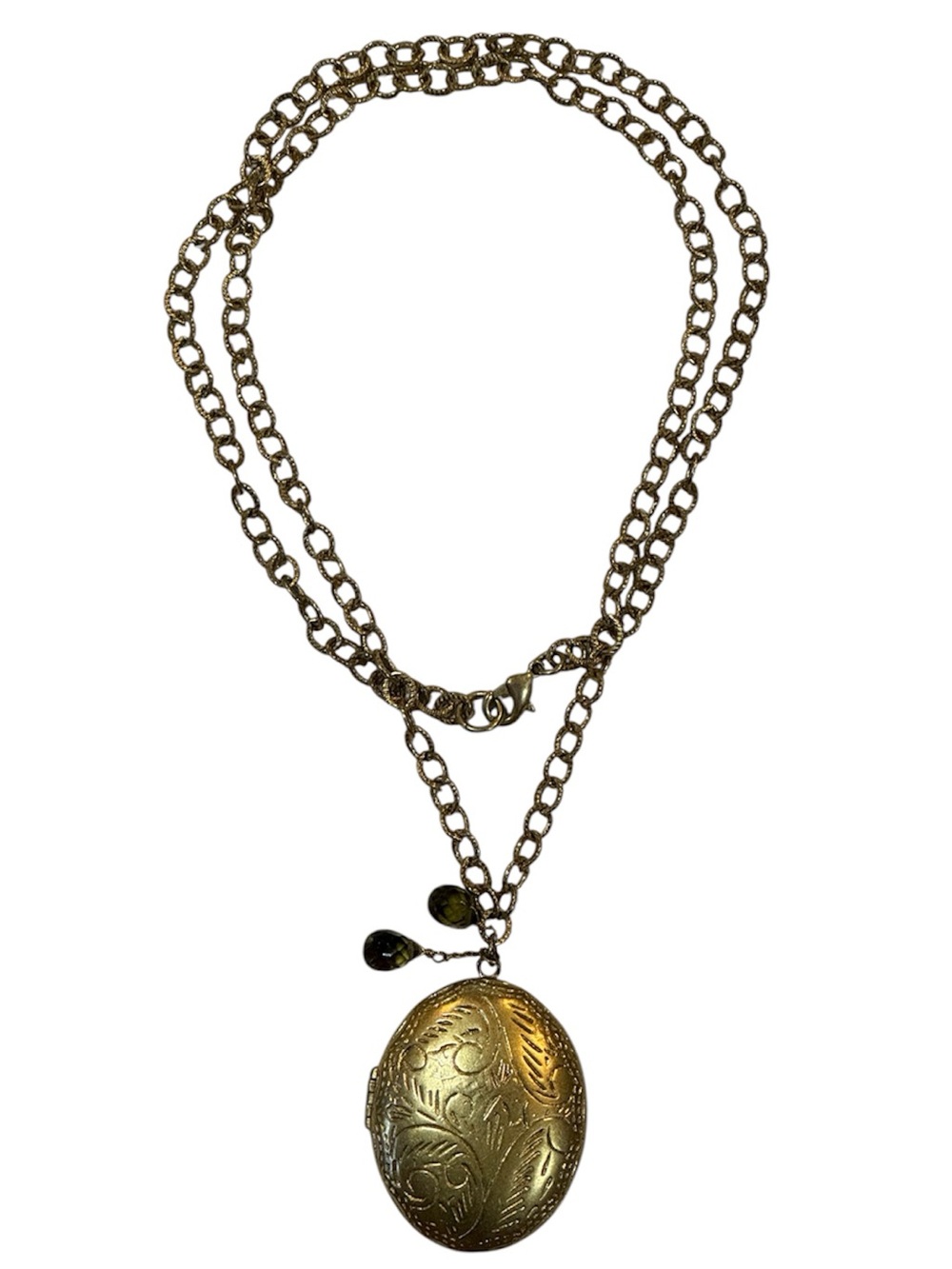 Vintage Oval Floral Etched Locket Gold Chain Necklace